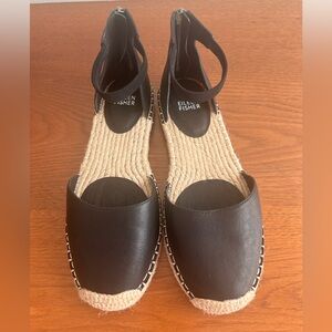 Eileen Fisher Lala Tumbled Black Espadrille Sandals